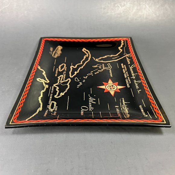 Vtg Eastern Steamship Lines Trinket Candy Tray Glass Bahama Star SS Ariadne - Picture 5 of 12